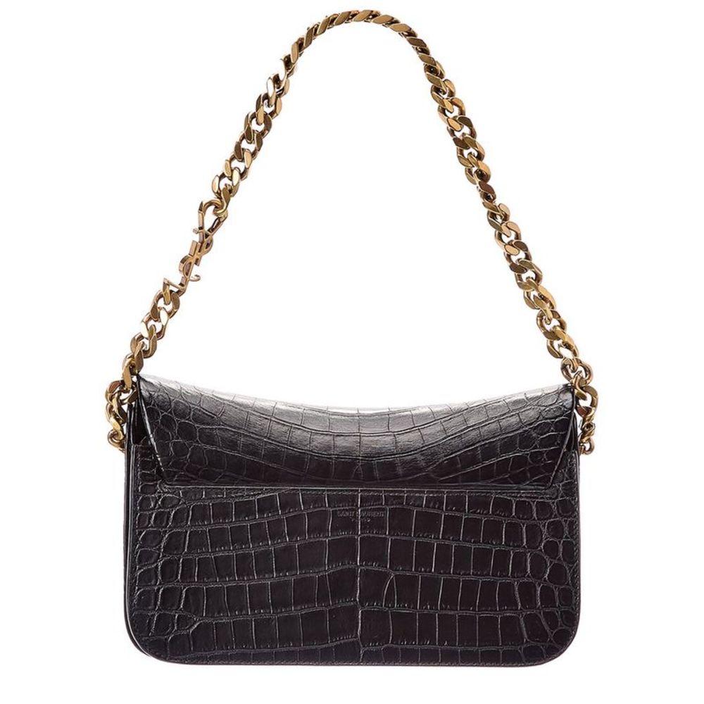 Saint Laurent Elise Croc-Embossed Leather Shoulder Bag, Black - Picture 2 of 4